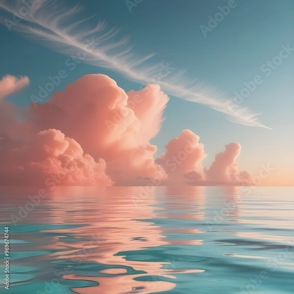 Fototapeta Paradise wallpaper background sunset over water clouds
