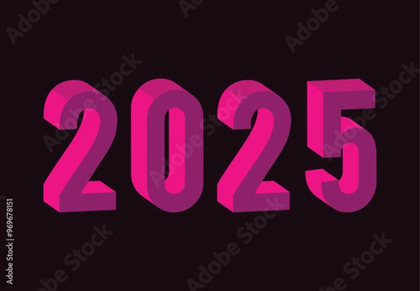 Fototapeta Happy New Year 2025 Abstract Pink 3D Realistic Elegant Design Logo Symbol Vector Illustration