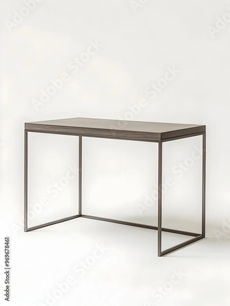 Fototapeta Sleek and Functional Minimalist Study Desk with a Metal Frame Isolated on a Clean White Background for a Focused and Organized Work Environment