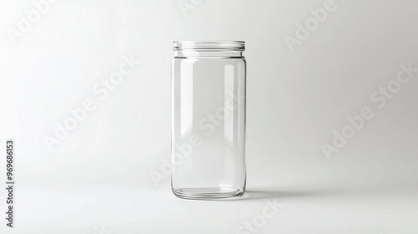 Fototapeta A clear glass jar with a sleek design, perfect for storage or decorative purposes. Ideal for various use cases in home or kitchen.