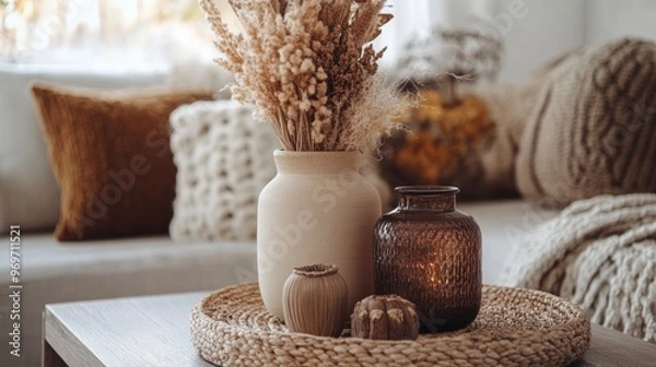 Obraz autumn home decor, create a welcoming autumn atmosphere with a minimalist touch in cozy interior design using warm earth tones and fall decor elements for a beautiful look