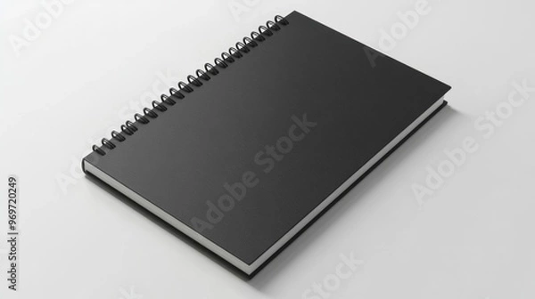 Fototapeta Black spiral notebook mockup top view on white background ready for creative designs