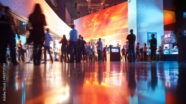 Obraz The atmosphere buzzes with excitement as attendees engage with various exhibits showcasing innovative technology and interactive displays in a lively exhibition setting