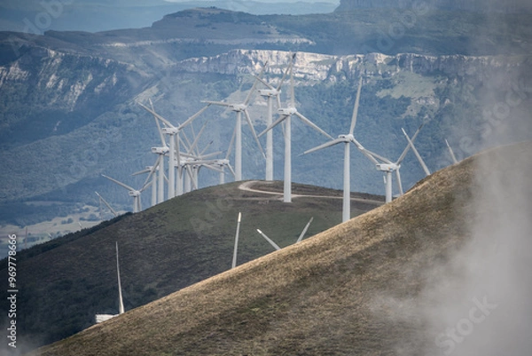 Fototapeta Panoramic view of Windmill farm in Spain, Picón Blanco.