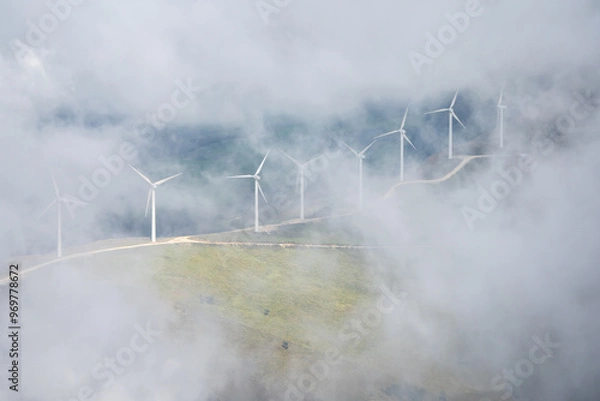 Fototapeta Panoramic view of Windmill farm in Spain, Picón Blanco.