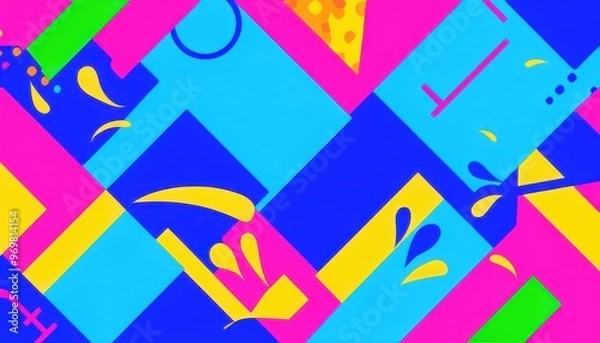 Fototapeta A vibrant, abstract design featuring geometric shapes and playful splashes of color.