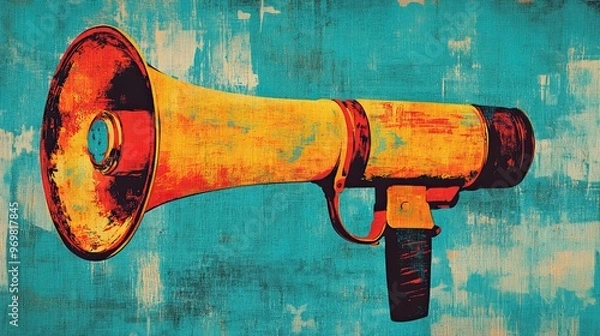 Obraz Bullhorn image flat design top view vintage theme water color Split-complementary color scheme