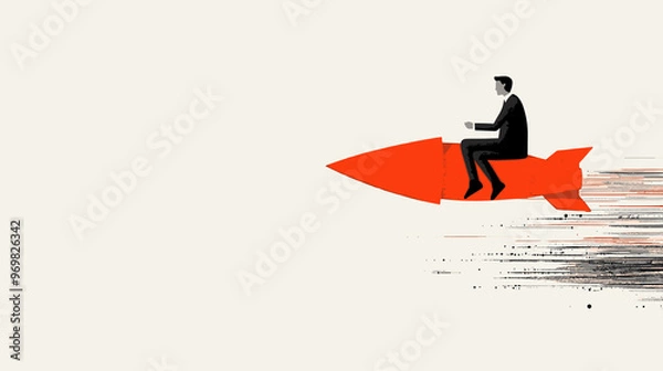Fototapeta Businessman Riding Rocket. Illustration of Business Growth and Innovation.
