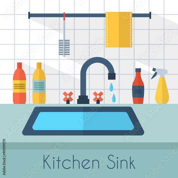 Obraz Kitchen sink with kitchenware