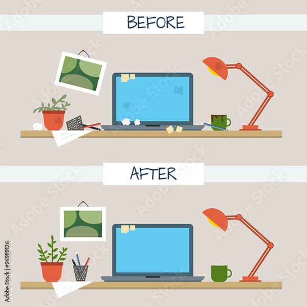 Obraz Dirty and clean work table.