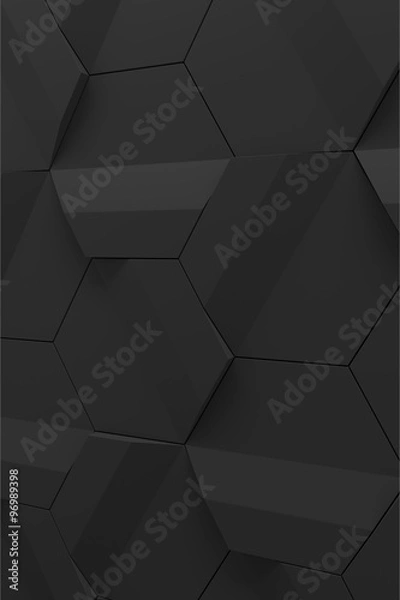 Fototapeta Dark grey hexagonal relief surface - vertical background 