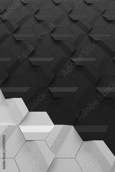 Fototapeta Dark grey and light grey hexagonal relief wall surface - vertical abstract background 
