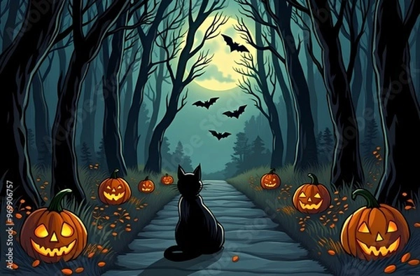 Obraz Крупный план черной кошки, стоящей на углу дома