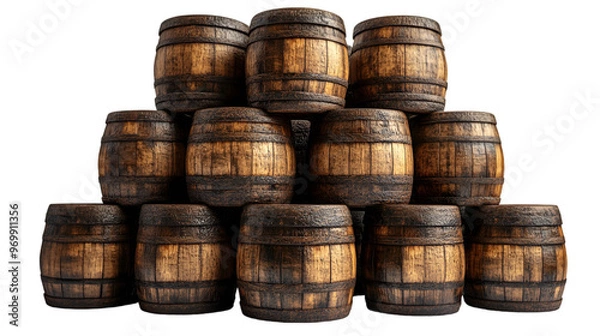 Fototapeta a stack of wooden barrels. 