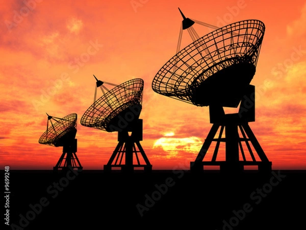 Obraz Three satelite dishes over sunset