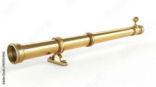 Fototapeta Golden telescope with a detailed design on a white background.