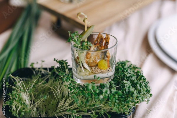 Obraz Gourmet Appetizers on Rustic Table Setting