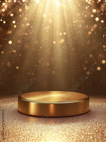 Obraz The podium shines brightly under glowing lights, surrounded by swirling golden particles that add a magical touch, ideal for a celebration or award ceremony