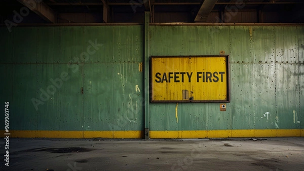 Fototapeta message sign safety first industry factory tone old rust green yellow