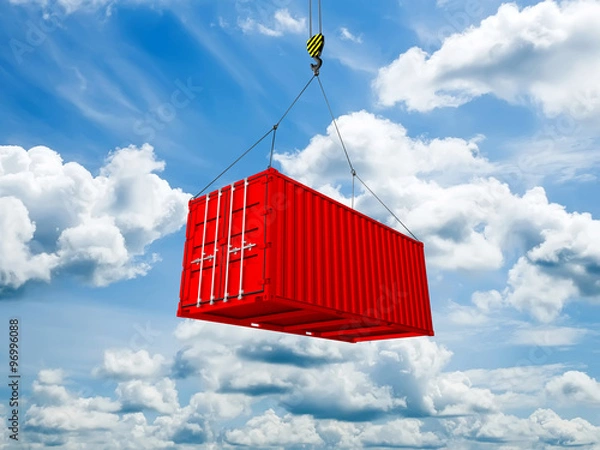 Obraz Freight shipping container hanging on crane hook