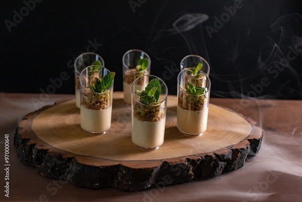 Obraz Gourmet Dessert Presentation on Rustic Wooden Platter