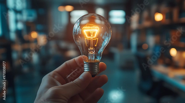 Obraz A person is holding a light bulb in their hand