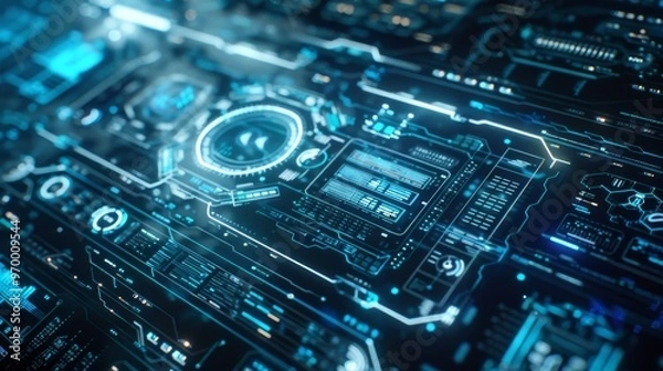 Fototapeta futuristic digital interface, with holographic elements 