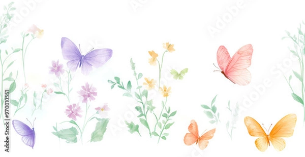 Obraz Watercolor Floral Seamless Pattern Isolated on White Background