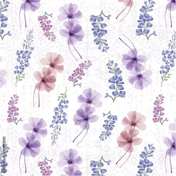 Obraz Watercolor flowers and hyacinths pattern