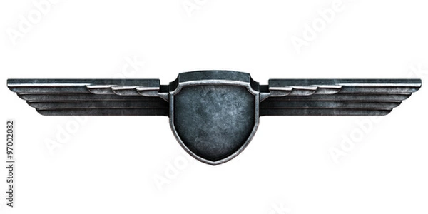 Fototapeta Black metal wings isolated on white background top view. 3d 