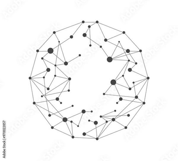 Fototapeta Connected web black dots, data concept, black and white, transparent background geometric vector illustration for business and technology, business connection with global data, cloud technology