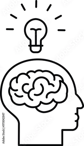 Fototapeta Human Head with Brain and Bulb Light, A Symbolic Representation of Thought and Creative Insight