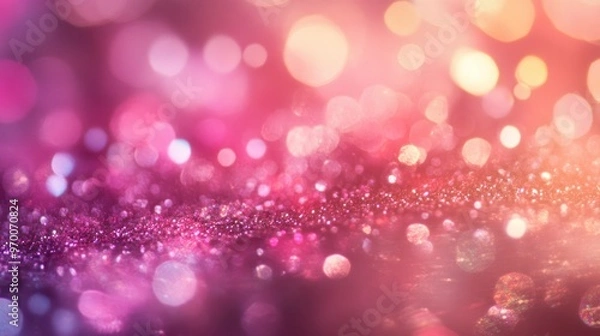 Fototapeta Abstract Pink and Gold Glitter Background with Bokeh Lights