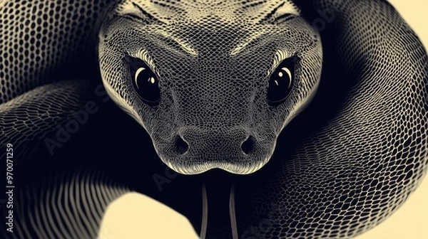 Obraz Detailed Close-Up of Snake with Intricate Scale Patterns and Intense Eyes