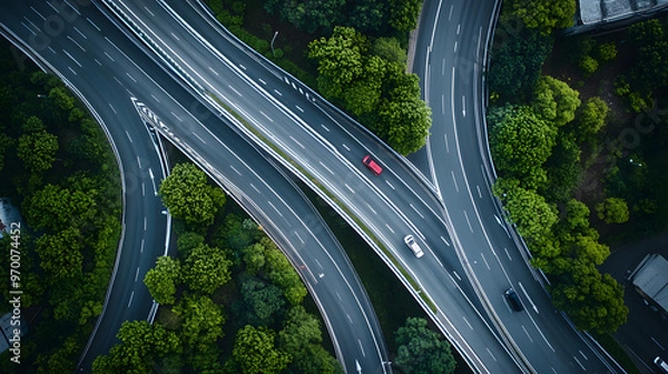 Fototapeta A highway with lanes dedicated to electric and hydrogen-powered vehicles with clear signage.