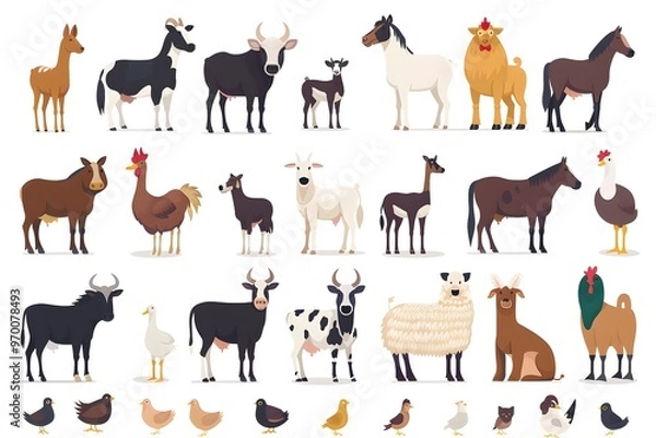 Fototapeta A Colorful Collection of Farm Animals in Playful Illustrations