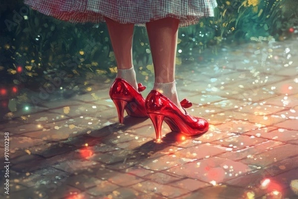 Obraz illustration of Dorothy's magical ruby slippers sparkle and shine as she embarks on her journey to find her way back home to Kansas.