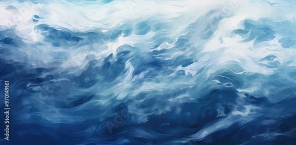 Fototapeta A vibrant abstract depiction of ocean waves, showcasing dynamic movement and a blend of blue tones.