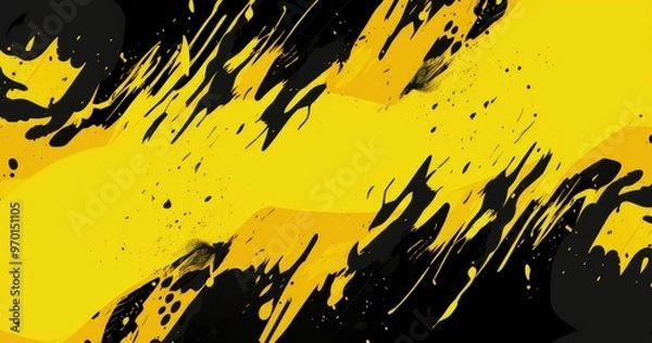 Fototapeta A vibrant abstract design featuring bold yellow and black splashes, ideal for backgrounds or creative projects.