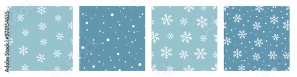 Obraz Snowflakes seamless pattern set. Snowfall Christmas repeat backdrop. Christmas background snowfall, backdrop winter snowflake vector illustration