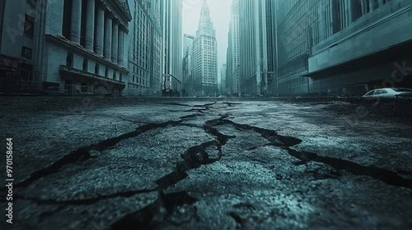 Obraz Cracks in Financial District Street