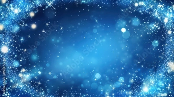 Fototapeta Enchanting Blue Sparkling Frame Border with Star-like Sparkles for Elegant Design