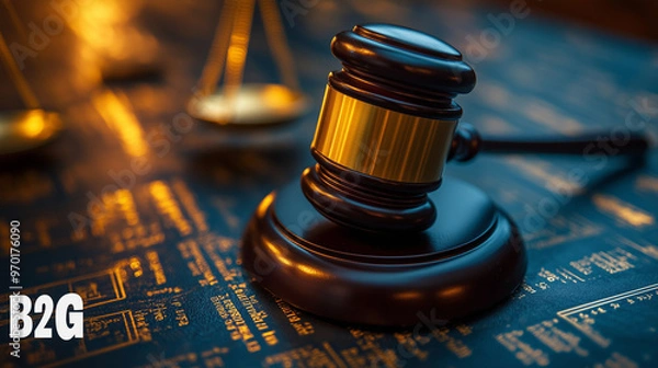 Fototapeta "B2G" in a bold, professional font, set against a background of government contracts and business agreements.