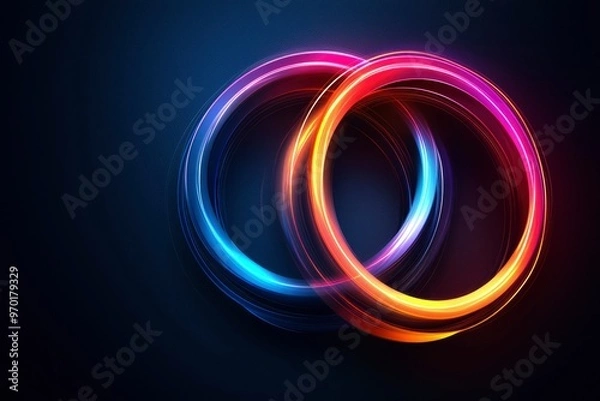 Fototapeta Two Interlocking Neon Rings on a Dark Background