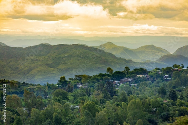 Fototapeta High angle view of the mountains around Konso, Ethiopia, a Unesco World Heritage Site.