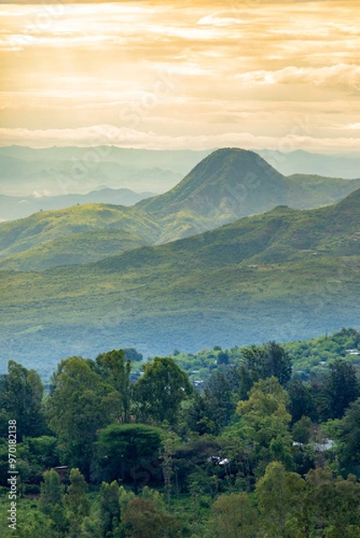 Fototapeta High angle view of the mountains around Konso, Ethiopia, a Unesco World Heritage Site.
