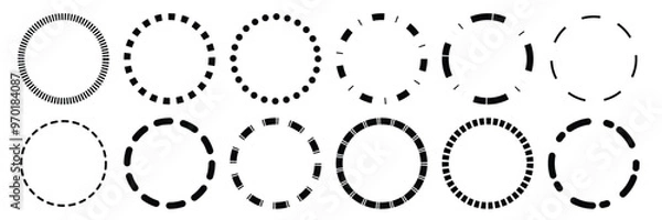 Obraz Set of Simple dashed circle icon collection. Different style outline dashed circle symbol. Vector Illustration. 