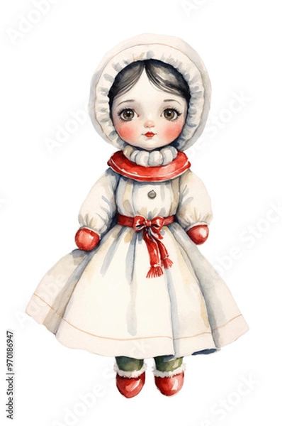 Obraz Rag Doll in Winter Style Isolated on Transparent Background, Cozy and Festive Illustration for Holiday and Seasonal Design Projects