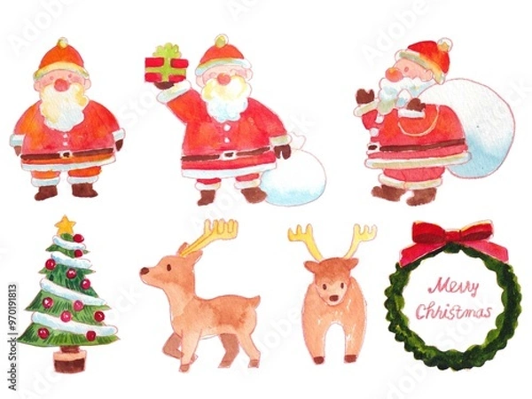 Obraz クリスマス水彩イラストセット