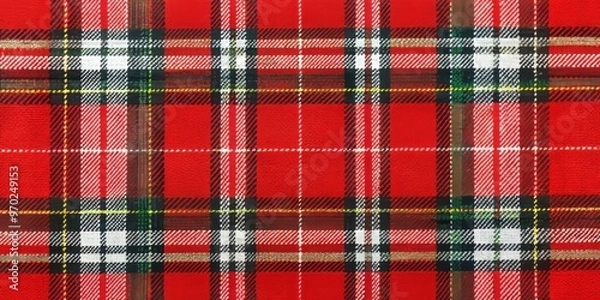 Fototapeta Bold and striking, this tartan fabric features bold red and black stripes against a crisp white background, evoking